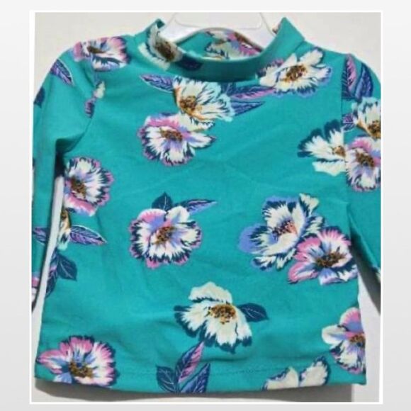 Carters Swim Rashguard Girls 3T Toddler Cropped Tropical Green Floral Top - Picture 2 of 10